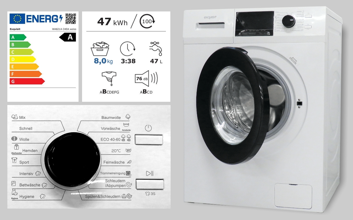 Waschmaschine freistehend - Hersteller exquisit - 8kg Fassungsvermögen - Energieklasse A